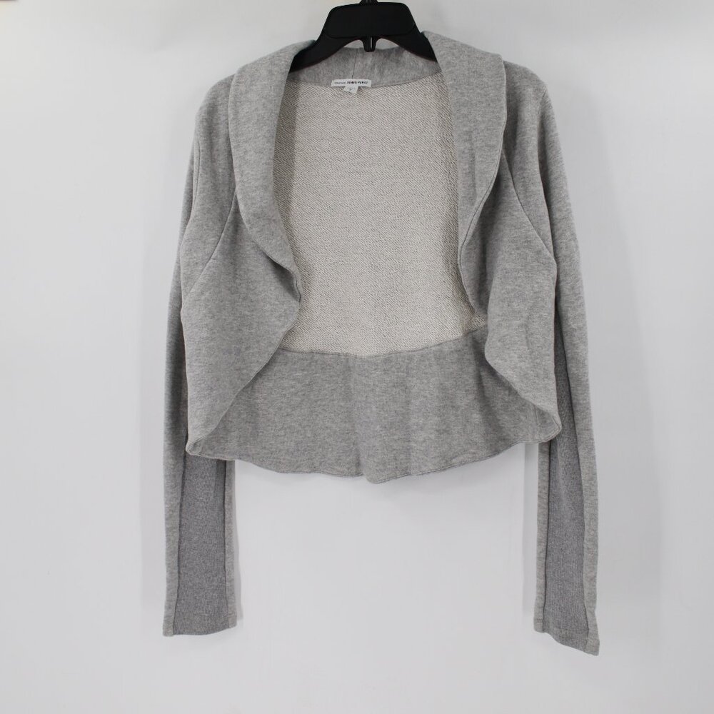 James Perse Jacket Women 2 Gray Open Front Cropped contrast sleeve french terry